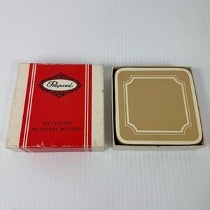 Vtg Pimpernel Cork Backed Coasters Beige Regal Stone Set of 6 Traditional w/ Box